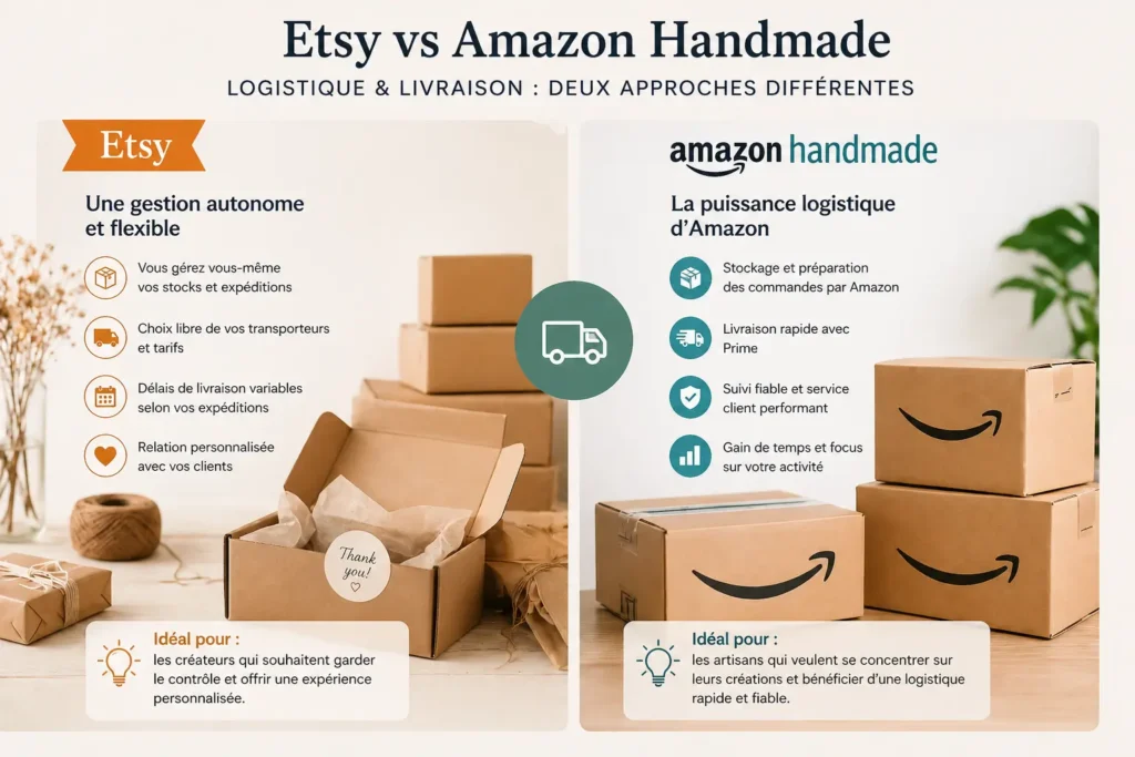Comparaison Logistique et Livraison Etsy vs Amazon Handmade